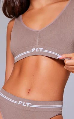 PRETTYLITTLETHING Mocha Seamless Ribbed Thong