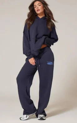 PRETTYLITTLETHING Navy Oversized Puff Print Straight Leg Sweatpants