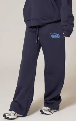 PRETTYLITTLETHING Navy Oversized Puff Print Straight Leg Sweatpants