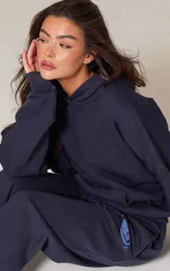 PRETTYLITTLETHING Navy Oversized Puff Print Straight Leg Sweatpants