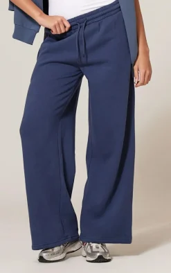 PRETTYLITTLETHING Navy Printed Back Pocket Wide Leg Sweatpants