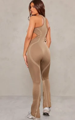 PRETTYLITTLETHING Nude Seamless Contrast Seam Cut Out Sleeveless Unitard