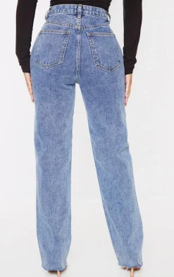 PRETTYLITTLETHING Petite Vintage Wash Long Leg Straight Jeans