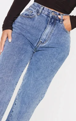 PRETTYLITTLETHING Petite Vintage Wash Long Leg Straight Jeans