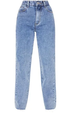 PRETTYLITTLETHING Petite Vintage Wash Long Leg Straight Jeans