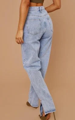 PRETTYLITTLETHING Petite Light Blue Split Hem Jeans