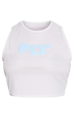 PRETTYLITTLETHING Petite White Bubble Rib Racer Crop Top