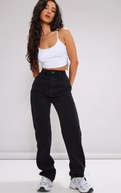 PRETTYLITTLETHING Petite Black Long Leg Straight Jeans