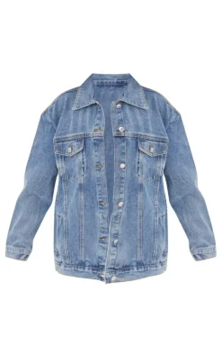 PRETTYLITTLETHING Petite Vintage Wash Oversized Boyfriend Denim Jacket
