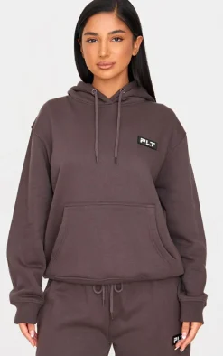 PRETTYLITTLETHING Petite Charcoal Badge Detail Oversized Hoodie