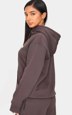 PRETTYLITTLETHING Petite Charcoal Badge Detail Oversized Hoodie