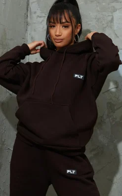 PRETTYLITTLETHING Petite Chocolate Bandage Detail Oversize Hoodie