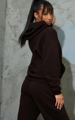 PRETTYLITTLETHING Petite Chocolate Bandage Detail Oversize Hoodie