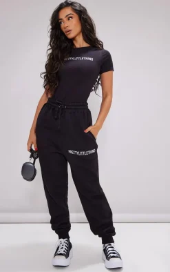 PRETTYLITTLETHING Petite Black High Waist Cuffed Sweatpants