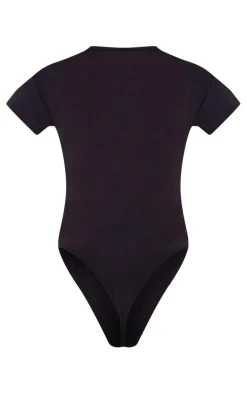 PRETTYLITTLETHING Petite Black Logo Short Sleeve Bodysuit