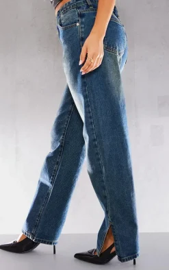 PRETTYLITTLETHING Petite Vintage Bleach Wash Split Hem Jeans