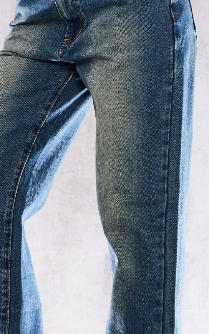 PRETTYLITTLETHING Petite Vintage Bleach Wash Split Hem Jeans