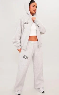 PRETTYLITTLETHING Petite Ash Grey 82 Varsity Zip Up Hoodie