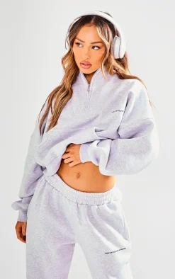 PRETTYLITTLETHING Petite Ash Grey Oversized Half Zip Sweatshirt