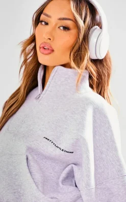 PRETTYLITTLETHING Petite Ash Grey Oversized Half Zip Sweatshirt