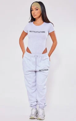 PRETTYLITTLETHING Petite Ash Grey High Waist Cuffed Sweatpants