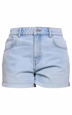 PRETTYLITTLETHING Petite Light Blue Turn Up Mom Denim Shorts