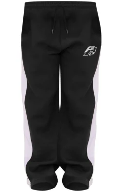 PRETTYLITTLETHING Petite Black Embroidered Side Panel Detail Straight Leg Sweatpants