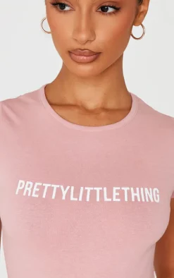 PRETTYLITTLETHING Petite Light Pink Logo Detail Short Sleeve Bodysuit
