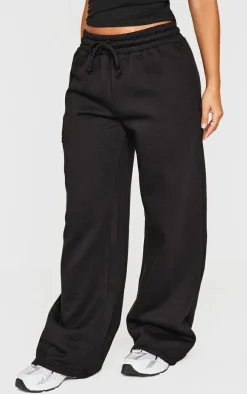 PRETTYLITTLETHING Petite Black Embroidered Wide Leg Sweatpants