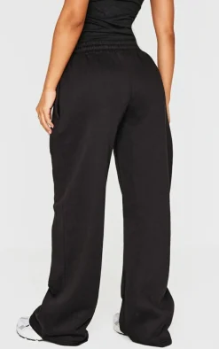 PRETTYLITTLETHING Petite Black Embroidered Wide Leg Sweatpants