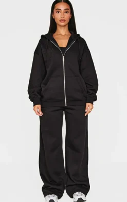 PRETTYLITTLETHING Petite Black Embroidered Zip Up Hoodie