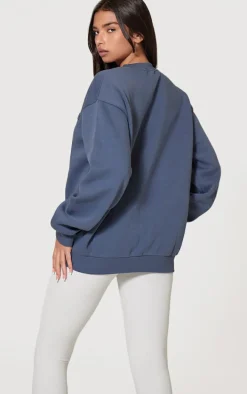 PRETTYLITTLETHING Petrol Blue Athletics Club Embossed Oversized Boxy Sweatshirt