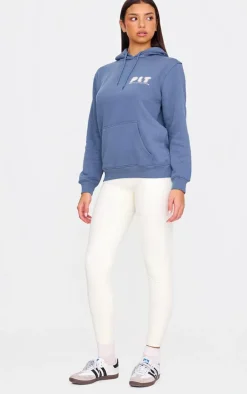 PRETTYLITTLETHING Petrol Blue Printed Oversized Hoodie