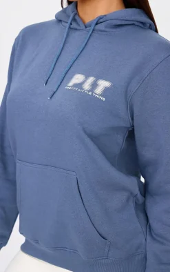 PRETTYLITTLETHING Petrol Blue Printed Oversized Hoodie