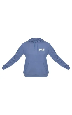 PRETTYLITTLETHING Petrol Blue Printed Oversized Hoodie