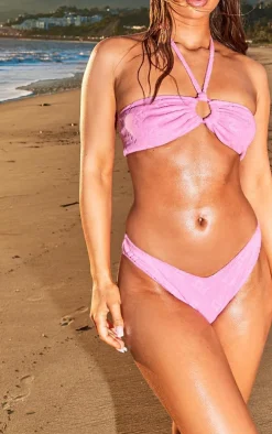 PrettyLittleThing Pink Burnout Towelling High Leg Bikini Bottoms