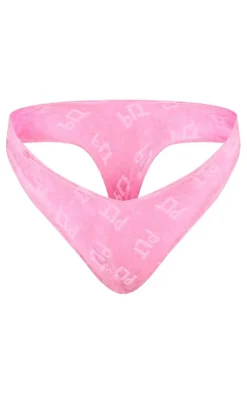 PrettyLittleThing Pink Burnout Towelling High Leg Bikini Bottoms