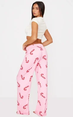 PRETTYLITTLETHING Pink Candy Cane Print Long Pj Set