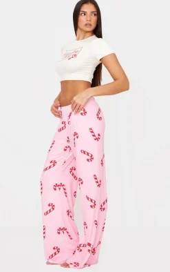 PRETTYLITTLETHING Pink Candy Cane Print Long Pj Set