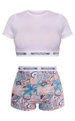 PRETTYLITTLETHING Pink Printed Tape Shorts PJ Set