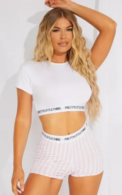 PRETTYLITTLETHING Pink Striped Short Pj Set