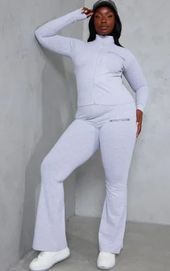PRETTYLITTLETHING Plus Ash Grey Jersey Skinny Flared Pants