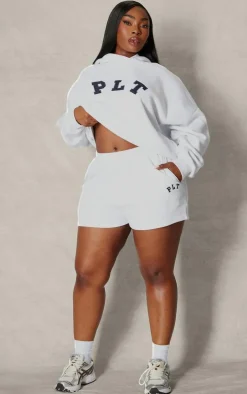 PRETTYLITTLETHING Plus Ash Grey Logo Oversized Sweat Shorts