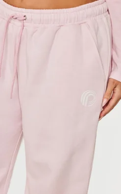 PRETTYLITTLETHING Plus Baby Pink Printed Wide Leg Sweatpants