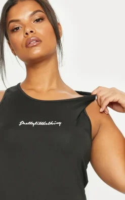 PRETTYLITTLETHING Plus Black Embroidered Tank Top