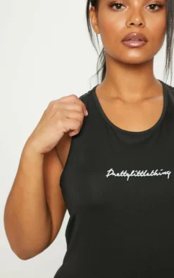 PRETTYLITTLETHING Plus Black Embroidered Tank Top
