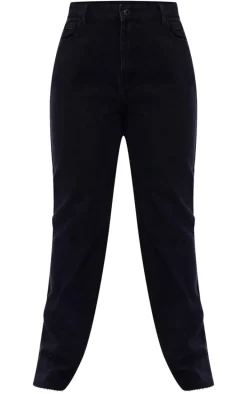 PRETTYLITTLETHING Plus Black Long Leg Straight Jeans