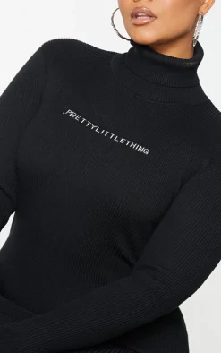 PRETTYLITTLETHING Plus Black Rib Knitted Bodycon Dress