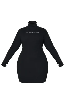 PRETTYLITTLETHING Plus Black Rib Knitted Bodycon Dress