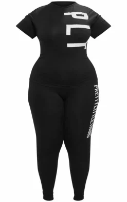 PRETTYLITTLETHING Plus Black Legging PJ Set